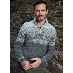 Fisherman mnstret herrestrik med half-zip i hals