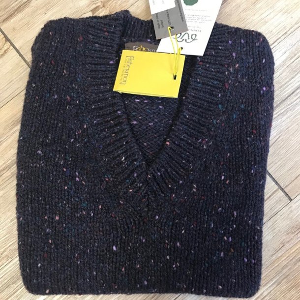 Fisherman V-hals dame uldvest med slidser